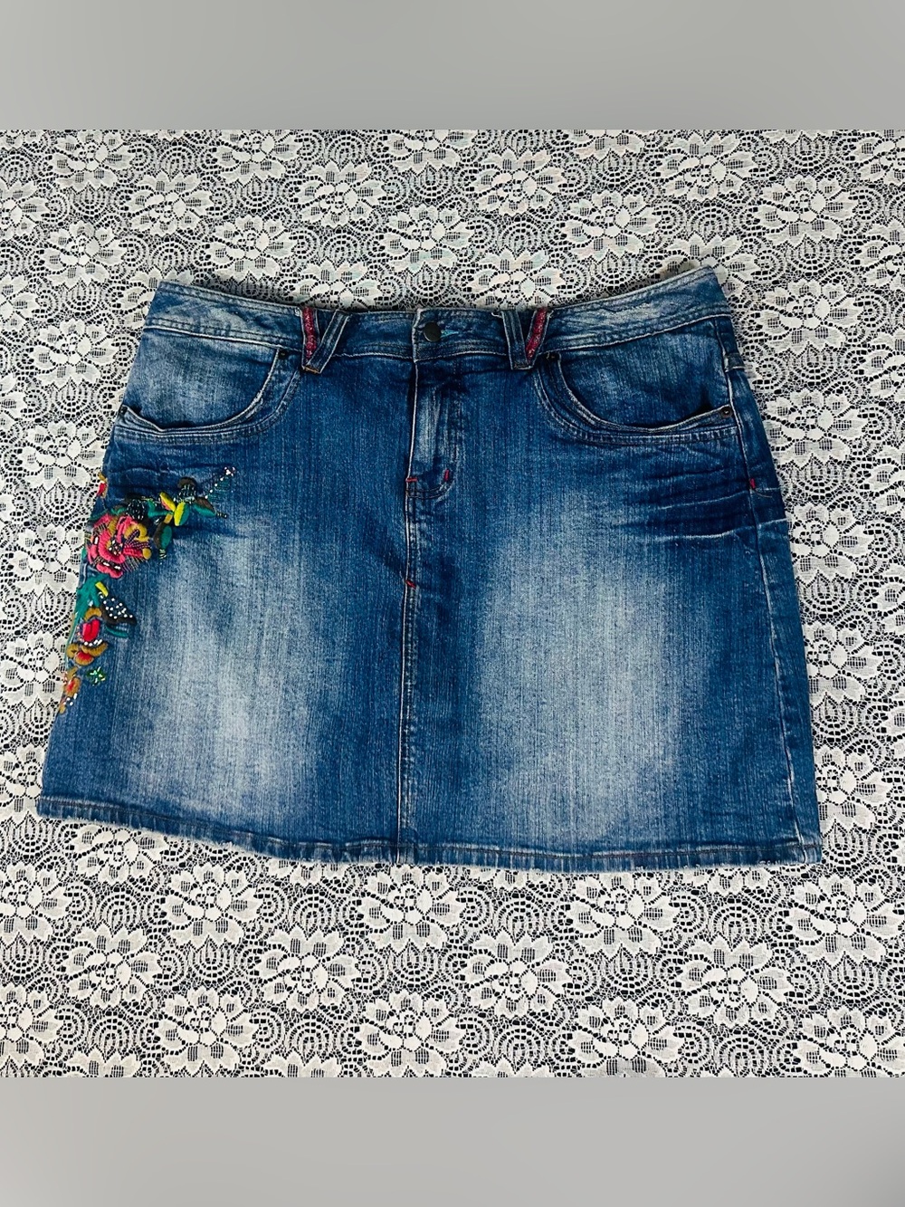 Venezia Women’s Denim Embroidered Mini Skirt- Size 16